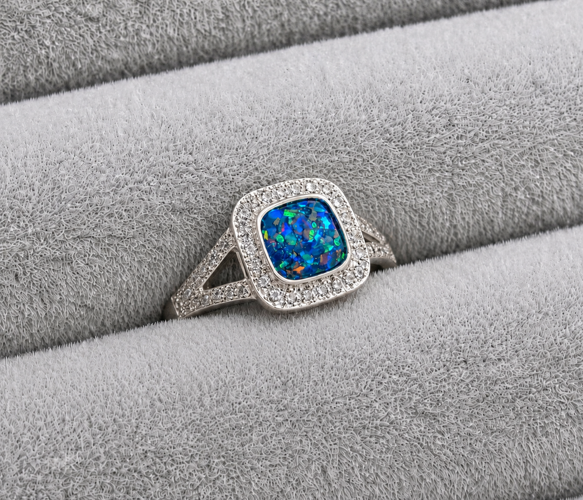 Split shank square cushion memorial ring