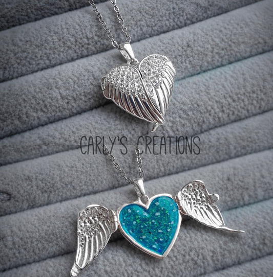 wing heart locket necklace