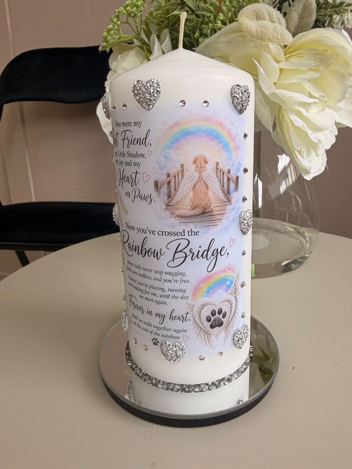 Dog memorial candle with crystal Stand