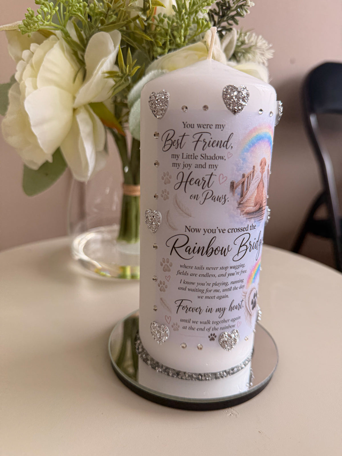 Dog memorial candle with crystal Stand