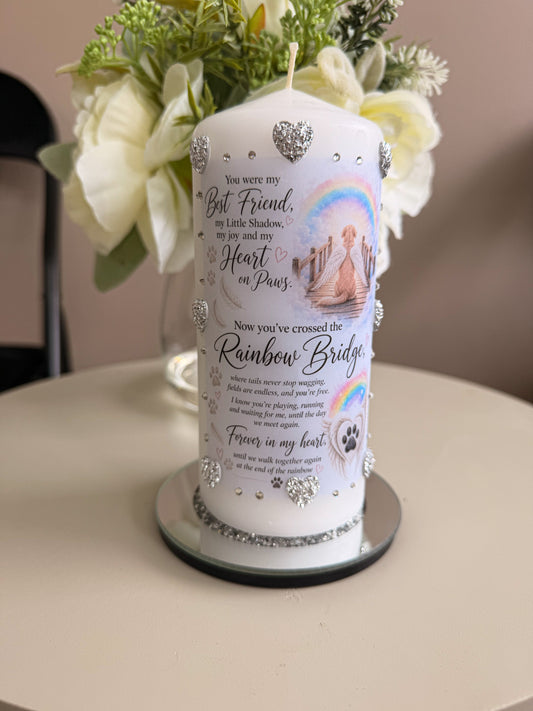 Dog memorial candle with crystal Stand