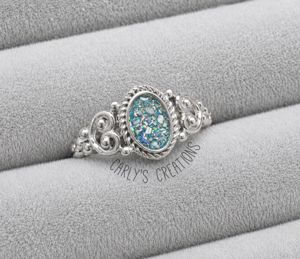 Oval Filagree bobble memorial ring