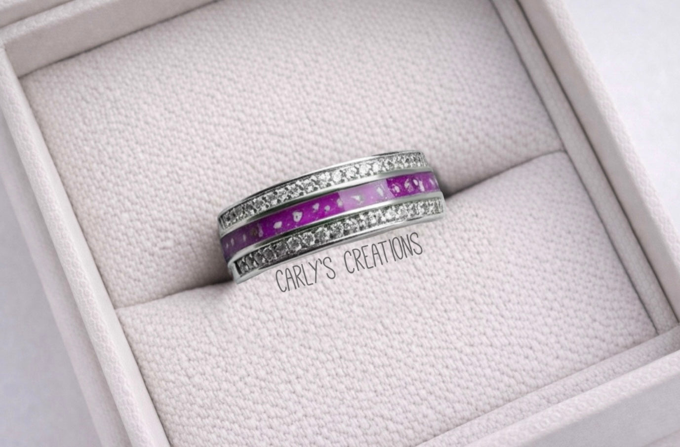 Double cz  band half channel memorial ring