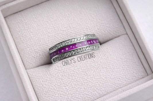 Double cz  band half channel memorial ring