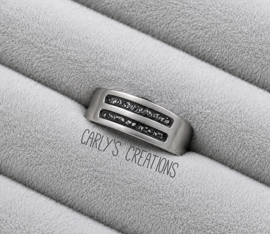 Gents Double Channel Half Band Memorial Ring