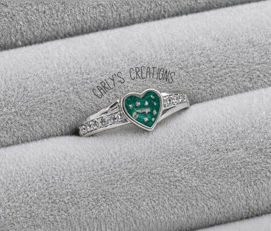 Heart accent memorial ring