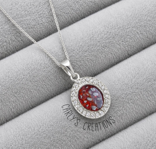 Oval with CZ surround pendant necklace