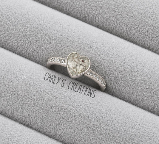 Heart Ring With Diamond  Band memorial ring