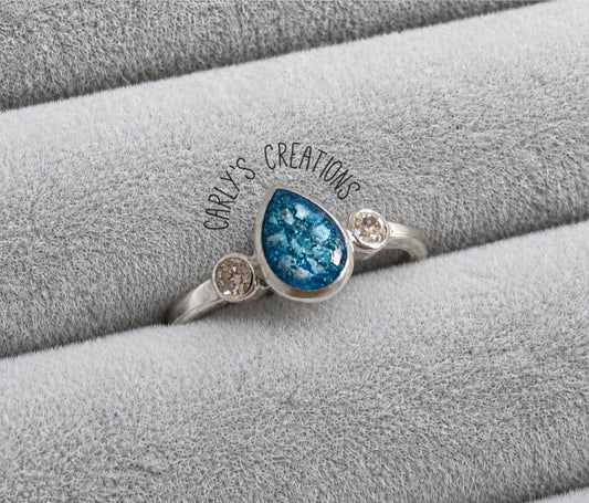 Double gem teardrop memorial ring