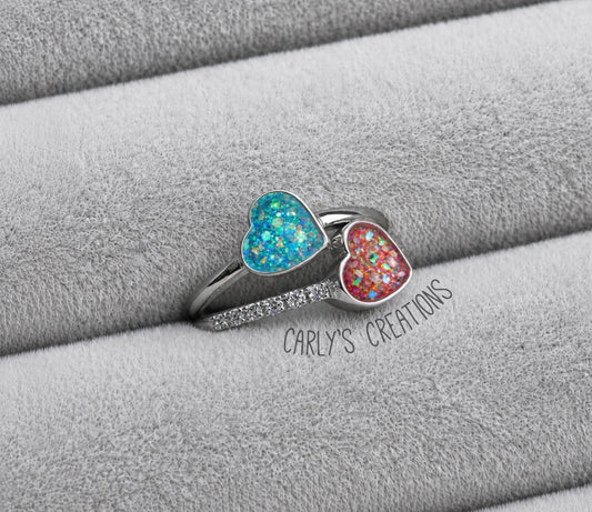 Double love heart memorial ring