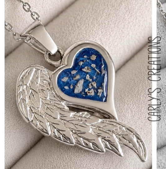 Heart angel wing pendant necklace
