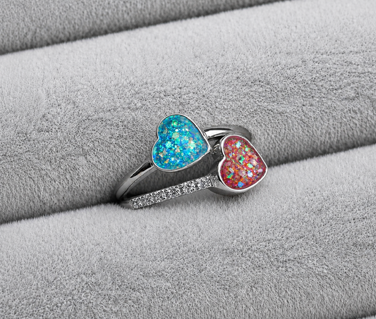Double love heart memorial ring