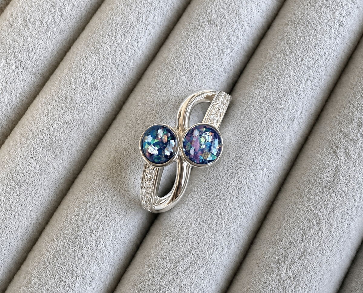 Double round twist memorial ring