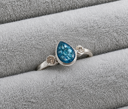 Double gem teardrop memorial ring