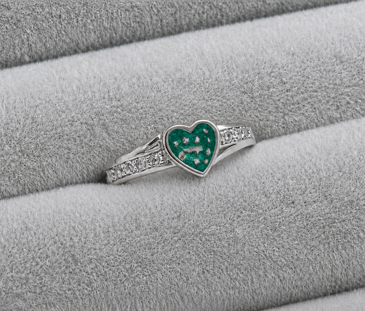 Heart accent memorial ring