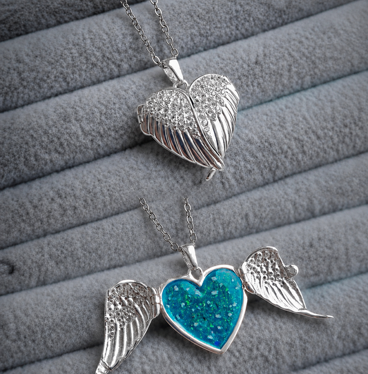 wing heart locket necklace