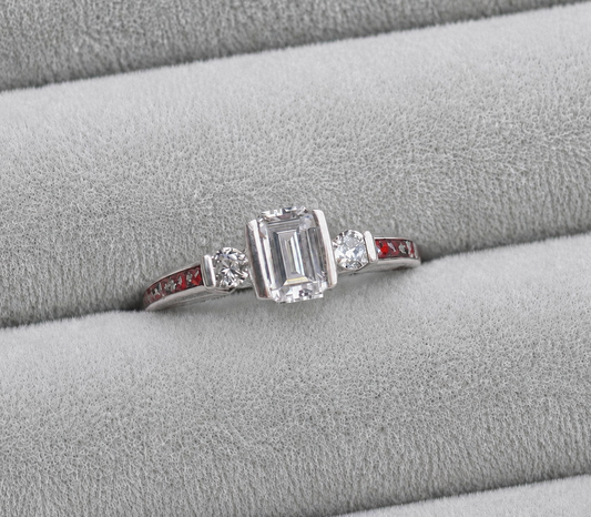 Emerald cut cz shoulder memorial ring