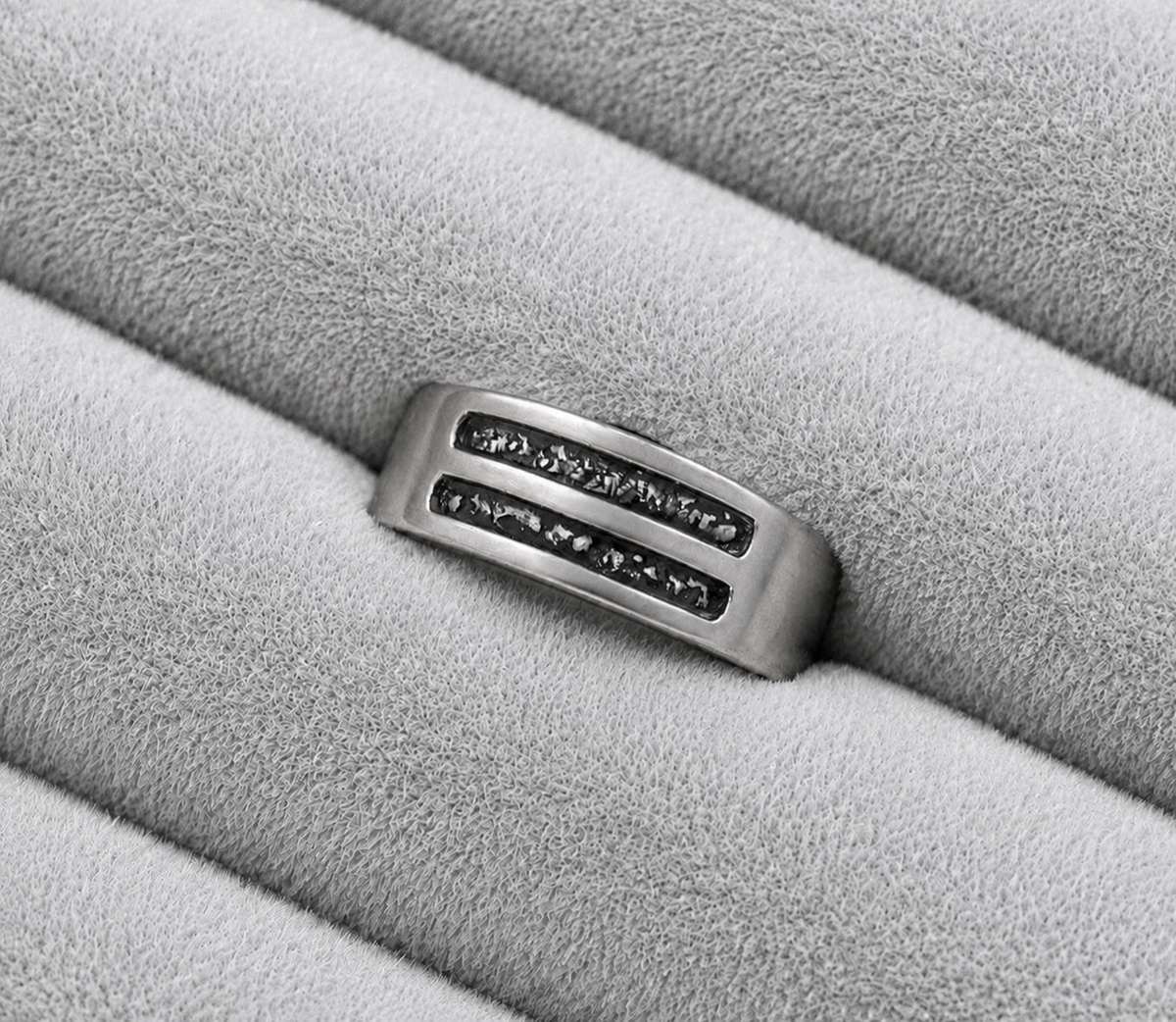 Gents Double Channel Half Band Memorial Ring