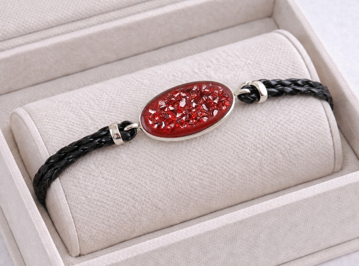 Unisex oval bracelet with leather strap