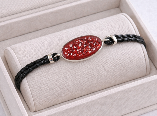 Unisex oval bracelet with leather strap