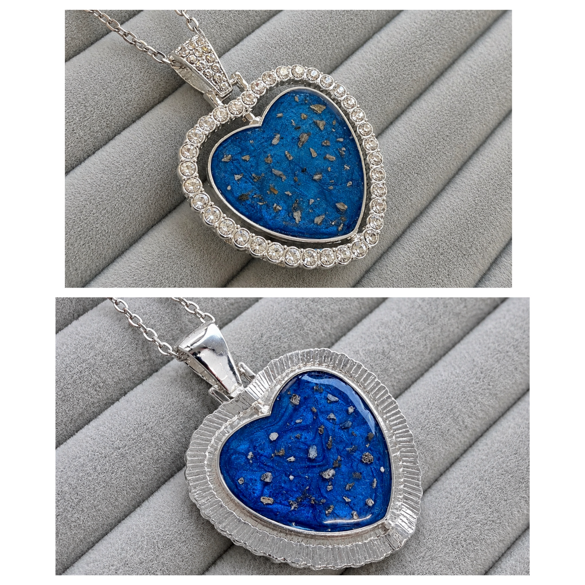 Double sided heart rhinestone pendant necklace