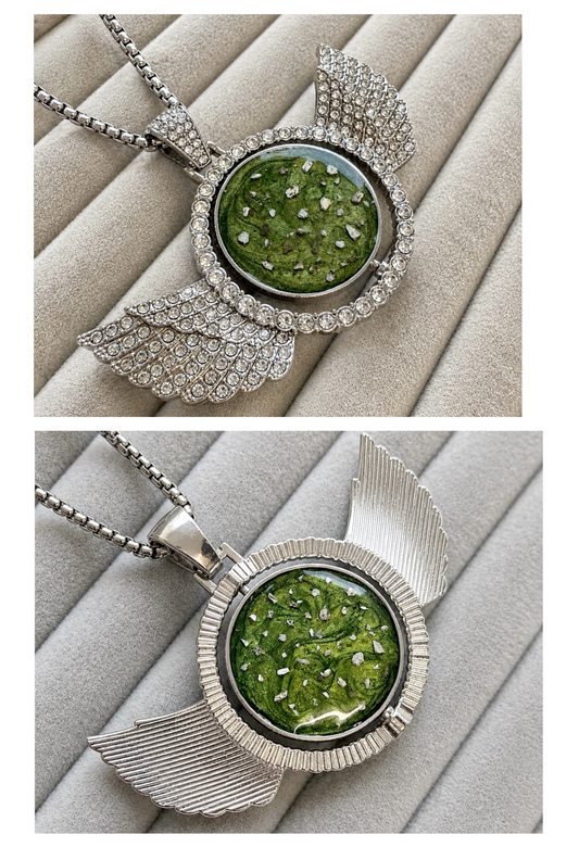 Silver angel wing pendant necklace - double sided